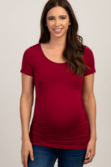 PinkBlush Burgundy Ruched Short Sleeve Maternity Top