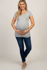 PinkBlush Grey Ruched Short Sleeve Maternity Top