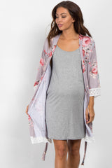 PinkBlush Grey Rose Floral Lace Trim Delivery/Nursing Maternity Robe
