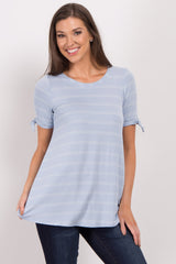 Blue Thin Striped Sleeve Tie Maternity Top