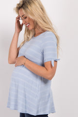 Blue Thin Striped Sleeve Tie Maternity Top