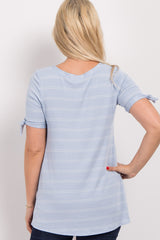 Blue Thin Striped Sleeve Tie Maternity Top