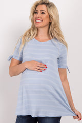 Blue Thin Striped Sleeve Tie Maternity Top