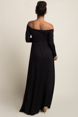 Black Solid Off Shoulder Maternity Maxi Dress