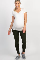 Olive Heathered Active Maternity Leggings