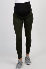 Olive Heathered Active Maternity Leggings