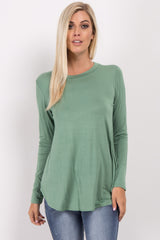 Green Basic Long Sleeve Maternity Top
