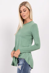 Green Basic Long Sleeve Top