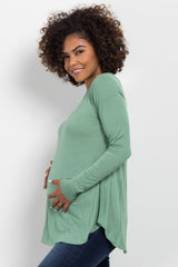 Green Basic Long Sleeve Maternity Top
