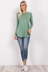 Green Basic Long Sleeve Top