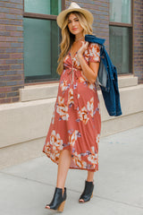 Rust Floral Hi-Low Maternity Wrap Dress