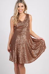 Rose Gold Sequined Sleeveless Maternity Dress