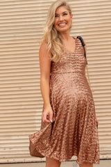 Rose Gold Sequined Sleeveless Maternity Dress