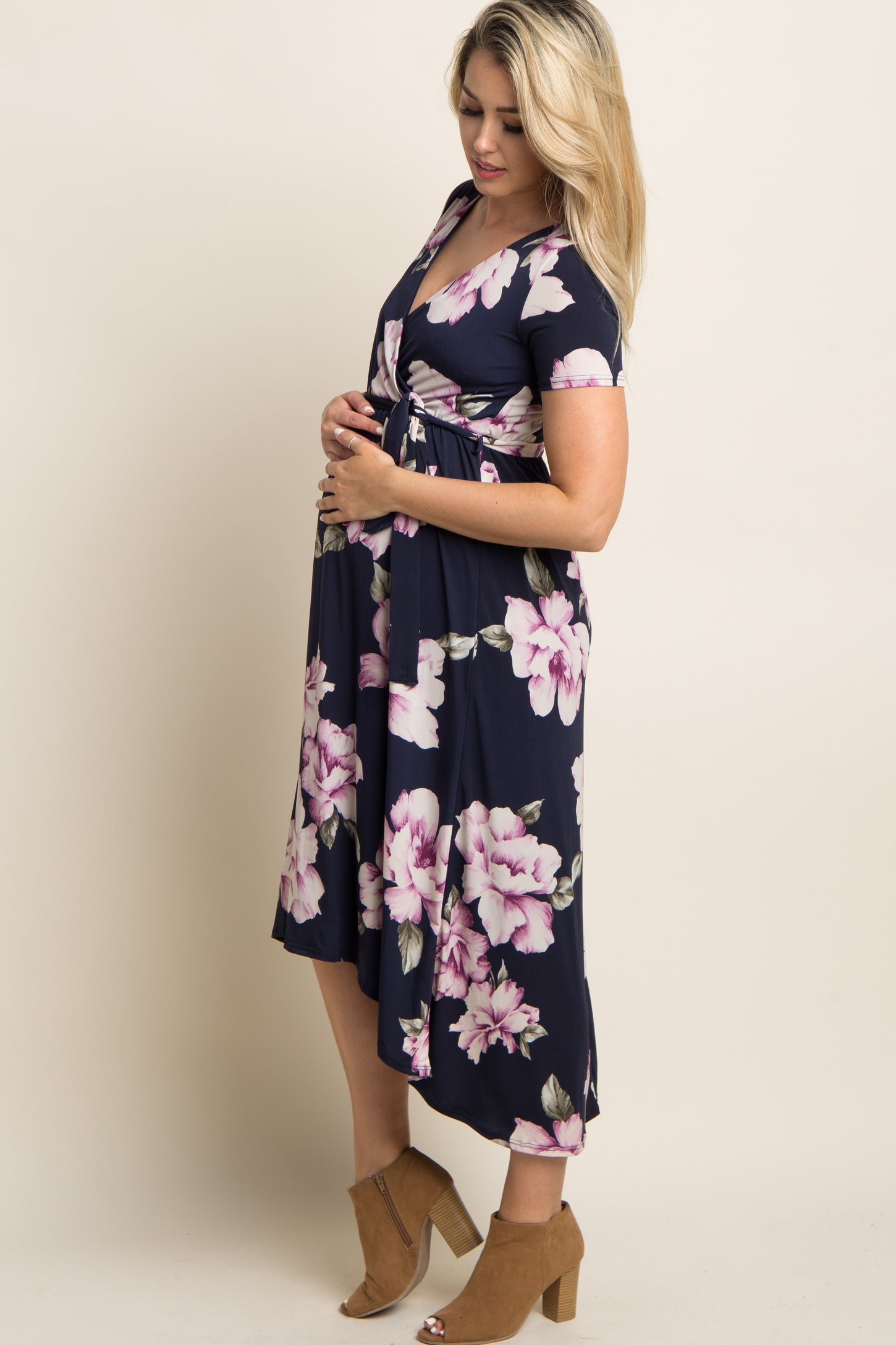 Blue Floral Hi-Low Maternity Wrap Dress