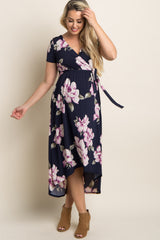 Blue Floral Hi-Low Maternity Wrap Dress