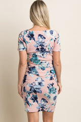 PinkBlush Pink Floral Print Fitted Maternity Dress