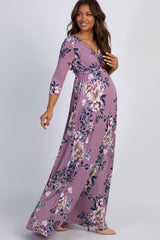 PinkBlush Pink Floral Sash Tie Maternity/Nursing Wrap Maxi Dress