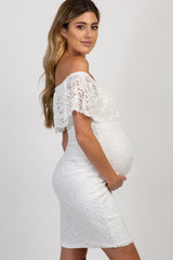 White Lace Off Shoulder Fitted Maternity Dress