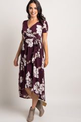 Plum Floral Hi-Low Wrap Dress