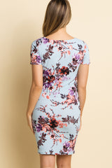 PinkBlush Blue Floral Fitted Short Sleeve Maternity Dress