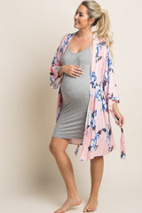 Pink Floral Print Delivery/Nursing Maternity Robe