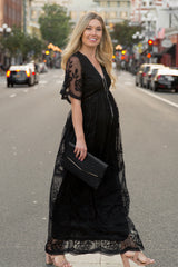 PinkBlush Black Lace Mesh Overlay Maternity Maxi Dress