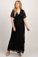 PinkBlush Black Lace Mesh Overlay Maternity Maxi Dress