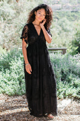 PinkBlush Black Lace Mesh Overlay Maternity Maxi Dress