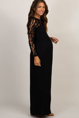 PinkBlush Black Lace Sleeve Maternity Maxi Dress