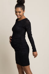 PinkBlush Black Lace Fitted Long Sleeve Maternity Dress