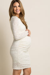 PinkBlush Ivory Lace Fitted Long Sleeve Maternity Dress