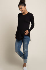 Black Basic Long Sleeve Maternity Top