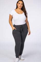 Charcoal Solid Hued Drawstring Plus Maternity Joggers