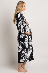 PinkBlush Black Floral Delivery/Nursing Long Maternity Robe