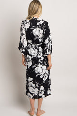 PinkBlush Black Floral Delivery/Nursing Long Maternity Robe