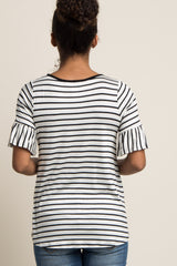 White Striped Ruffle Sleeve Maternity Top