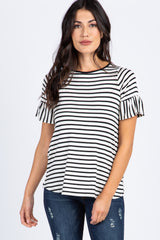 White Striped Ruffle Sleeve Maternity Top