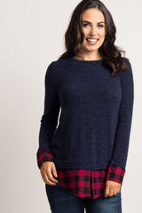 Navy Plaid Shirttail Maternity Sweater