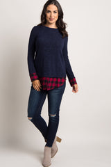 Navy Plaid Shirttail Sweater