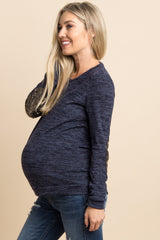 Navy Heathered Sequin Elbow Patch Maternity Sweater