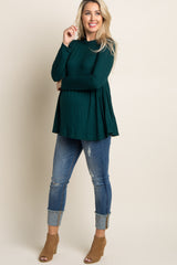 Forest Green Ruffle Trim Maternity Peplum Top