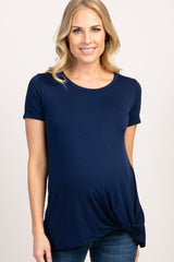 PinkBlush Navy Blue Short Sleeve Knot Hem Maternity Top