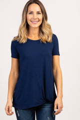 PinkBlush Navy Blue Short Sleeve Knot Hem Maternity Top