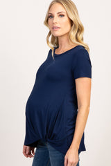 PinkBlush Navy Blue Short Sleeve Knot Hem Maternity Top