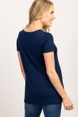 PinkBlush Navy Blue Short Sleeve Knot Hem Maternity Top