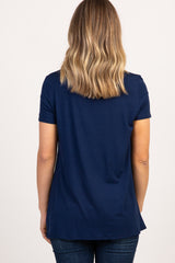 PinkBlush Navy Blue Solid Short Sleeve Knot Hem Top