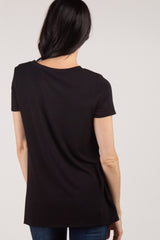 PinkBlush Black Solid Short Sleeve Knot Hem Top