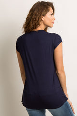 Navy Blue Layered Wrap Front Nursing Top