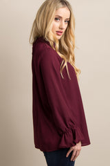 Burgundy Chiffon Cutout Ruffle Sleeve Top