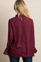 Burgundy Chiffon Cutout Ruffle Sleeve Top